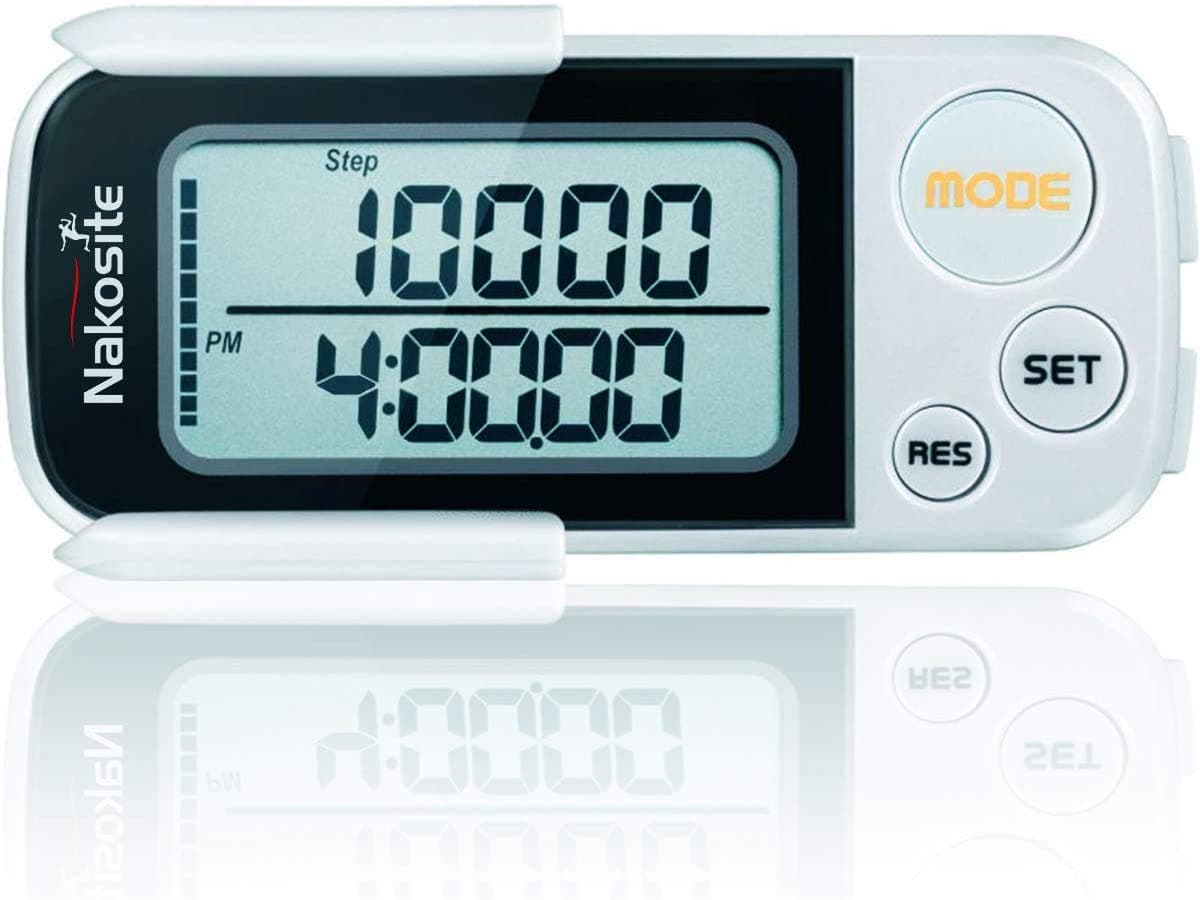 Best 3D Pedometer for Walking with Strap & Clip, Accurate Step Counter, Distance (Km & Miles), Calorie Counter, 30 Days Memory, White. Bonus: Free eBook, 365 Days Warranty