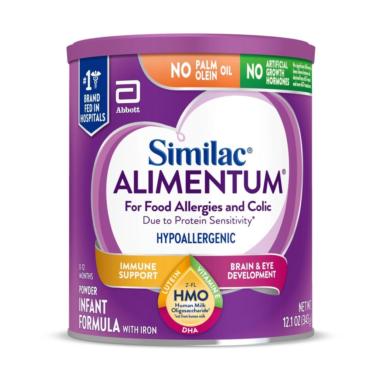 Alimentum With 2'-FL HMO Hypoallergenic Infant Formula, for Food Allergies and Colic Due to Protein Sensitivity, Baby Formula Powder, 12.1-oz Can