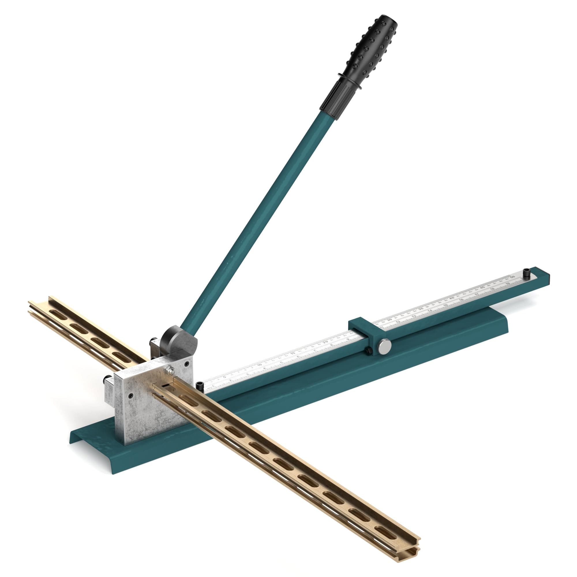 Manual Din Rail Cutter, Dual Groove Rail Cutting Tool with 50cm/20in Ruler Sliding Baffle for Slotted Steel Aluminum Iron PVC Guide Rail Cutting Machine