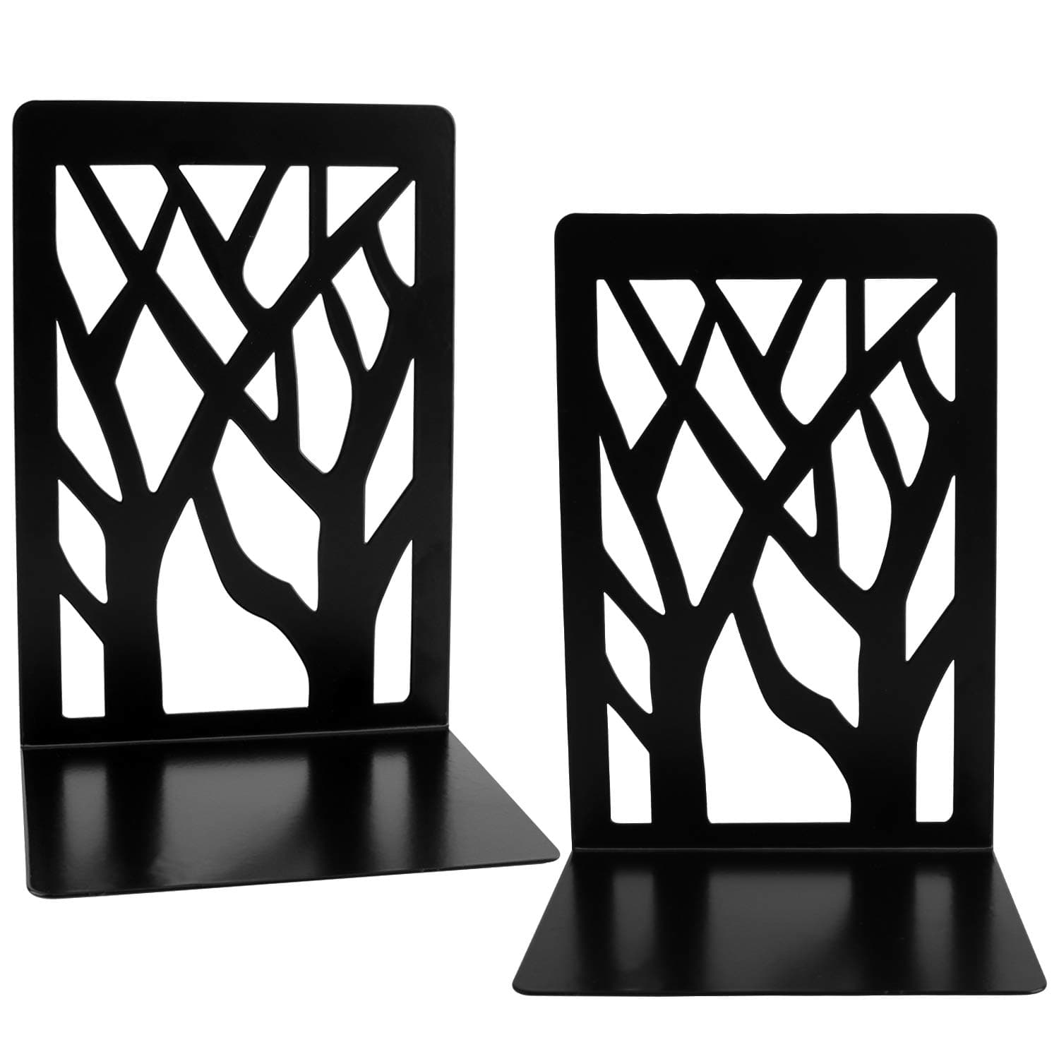 I-WILL Book Ends for Shelves Heavy Duty Metal Desk Bookends Decorative Tree Unique Design Book Stopper Supports Non Skid Bookshelf Holder Stand for Kids Children Adults in Office and School - Black