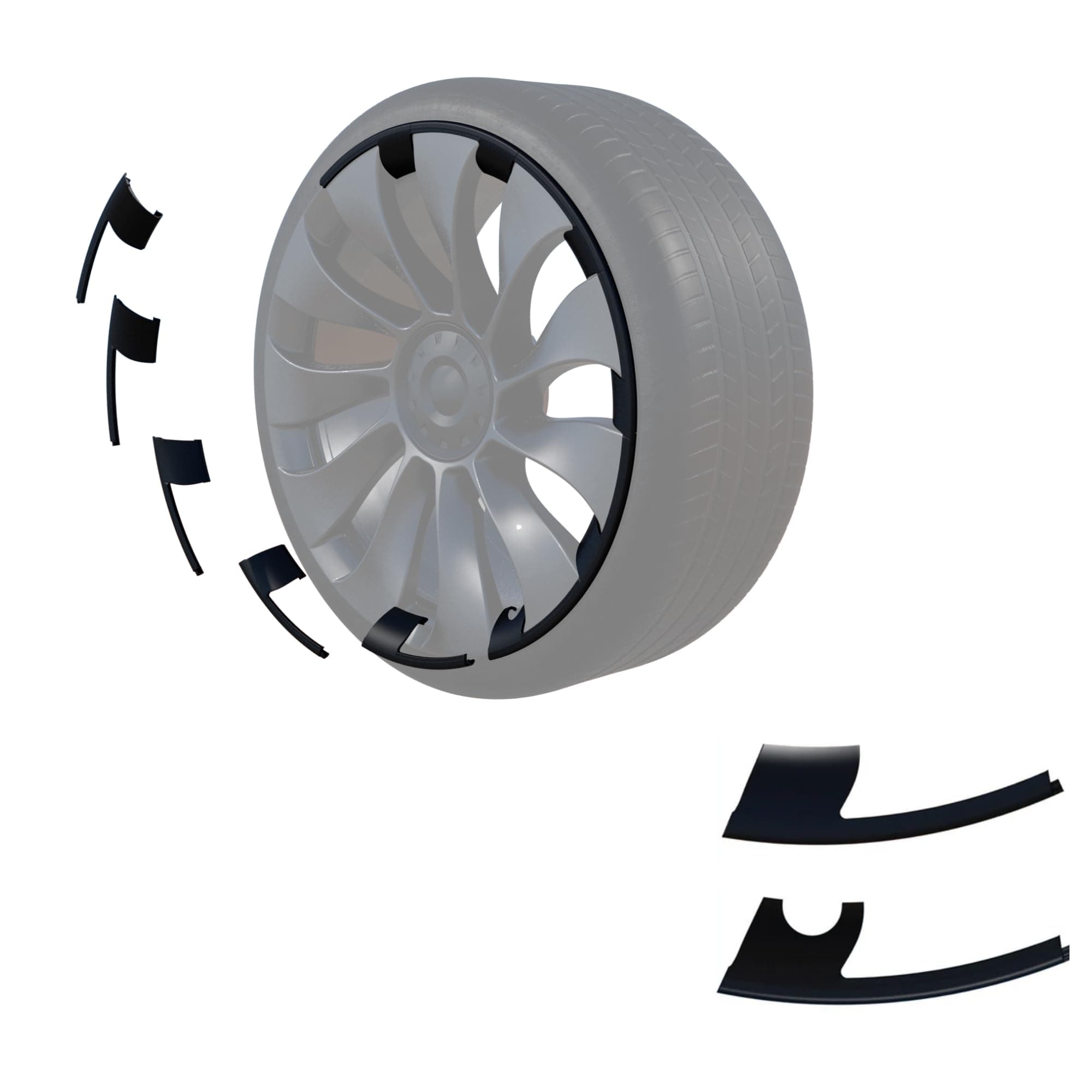 Tesla Model Y 21 inch RimCase Protectors by MagBak - Patented Curb Rash & Rim Protection, Durable & Replaceable Segments (4 Wheel set, Black Model Y Performance Uberturbine Rim Protectors)