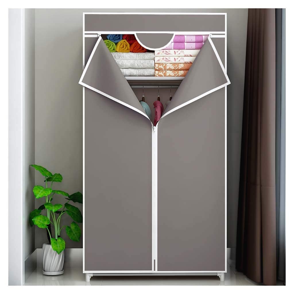 BCL Cloth wardrobe storage Clothes Closet Portable Wardrobe Durable Clothes Storage Non-Woven Fabric Wardrobe Storage Organizer With Hanging Rod And Shelves 155x70x45cm (Color : Coffee)