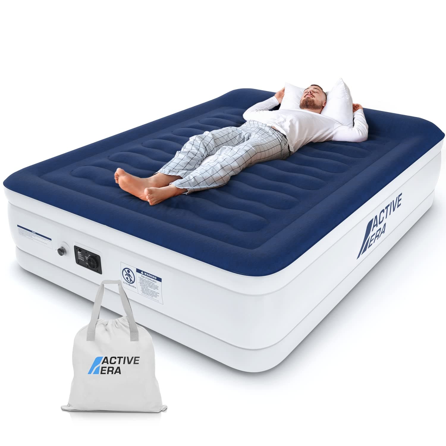 Luxury Queen, High Air Mattress with Built in Pump and Raised Pillow - Elevated Double, with Structured I-Beam Technology, Height 22" Tall Air Bed Queen Size
