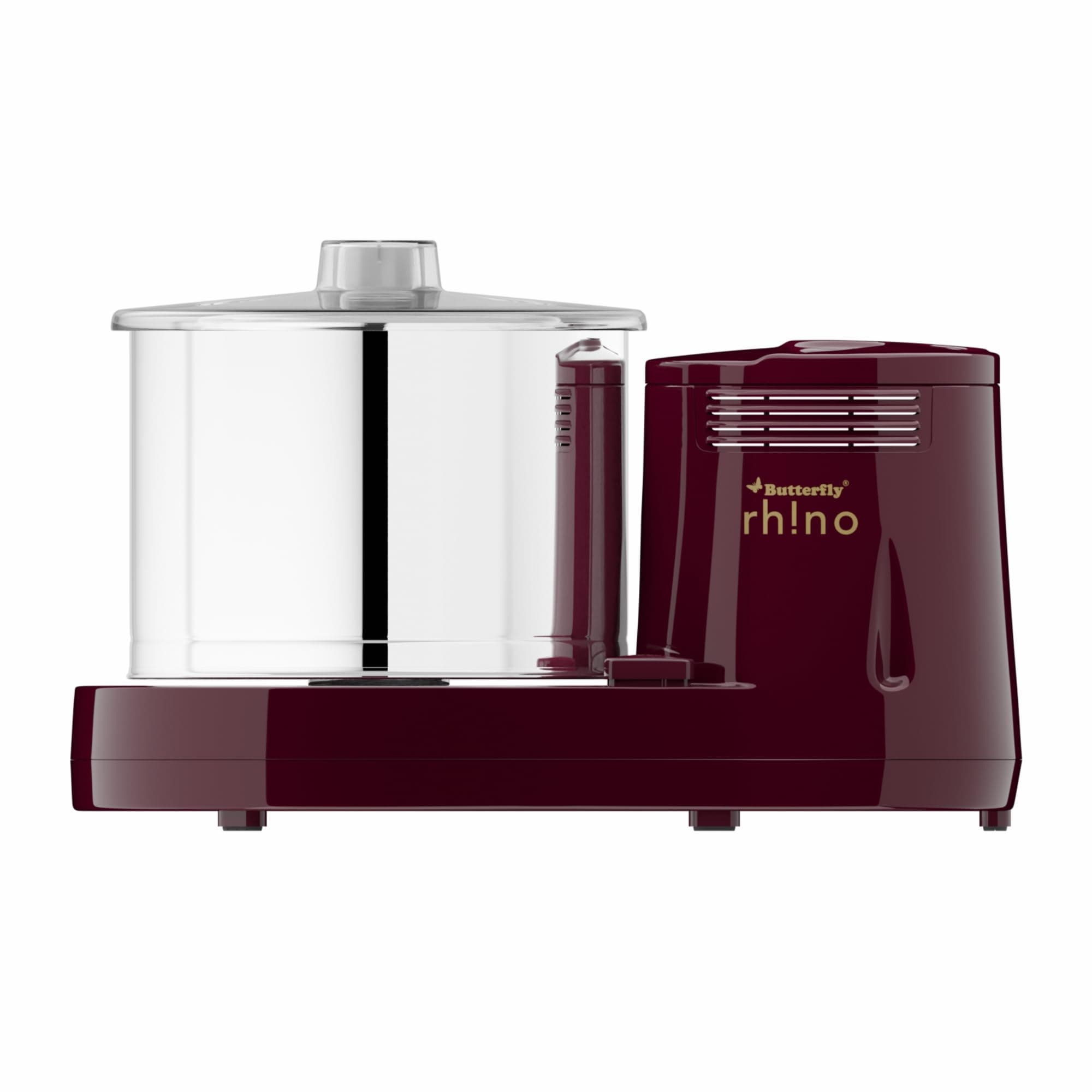Butterfly Rhino 2 Litres Table-Top Wet Grinder | 150 Watts | Shockproof ABS Body | 4-way Grinding | Easy Clean & Maintenance | Stainless Steel Drum | 2 Years Manufacturer's Warranty | Cherry Red