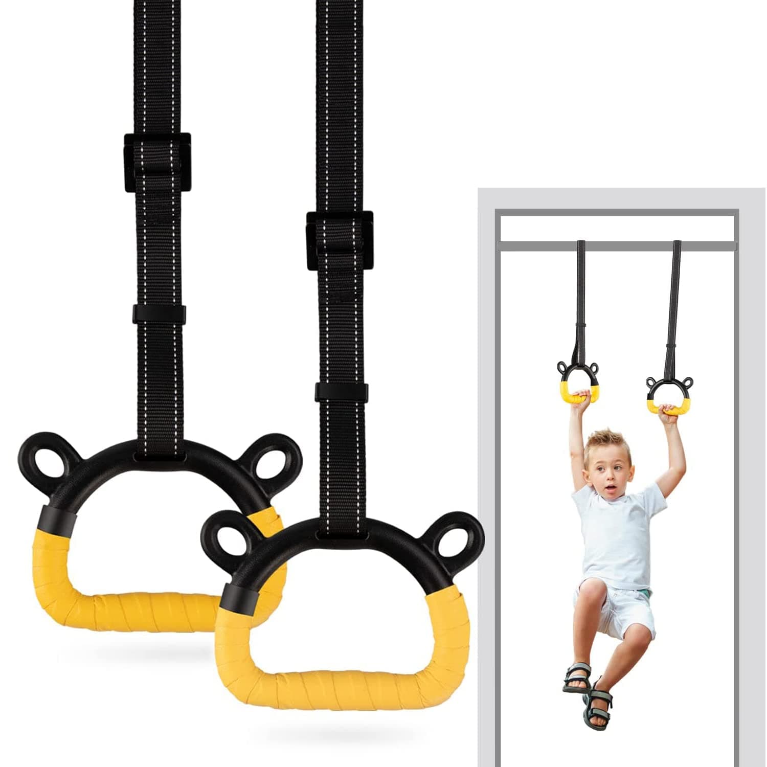 Angju Kids Gymnastic Rings Pull up Rings for Chlidren Exercise,Indoor Gym Ring,Kids Gymnastics Rings with Adjustable Straps,Load Bearing 100kg