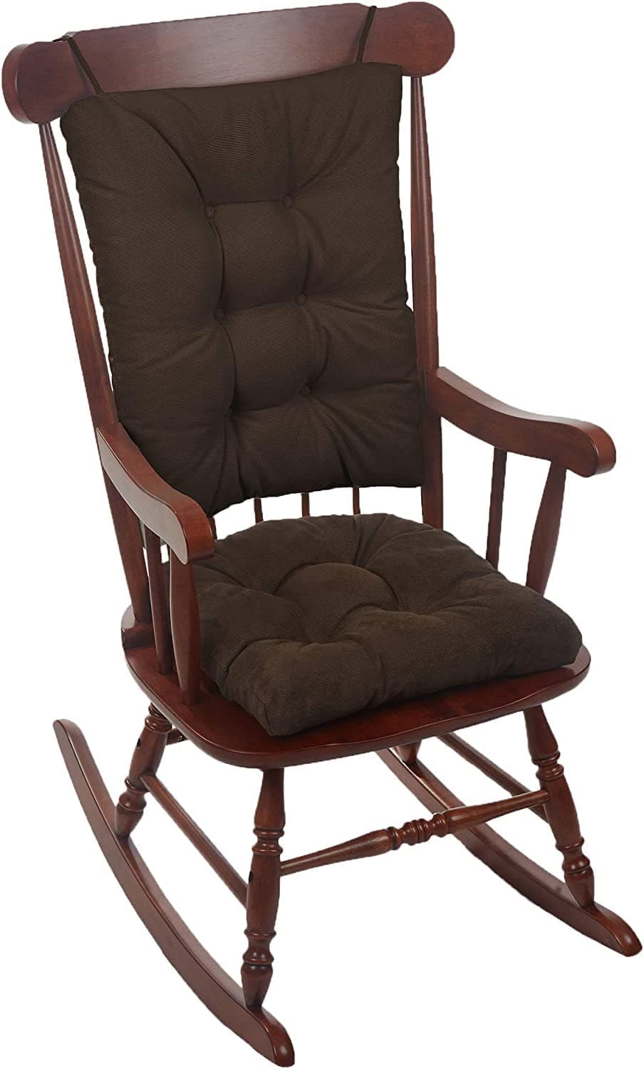 Klear Vu Omega Non-Slip Rocking Chair Cushion Set with Thick Padding and Tufted Design, Includes Seat Pad & Back Pillow with Ties for Living Room Rocker, 17x17 Inches, 2 Piece Set, Chocolate