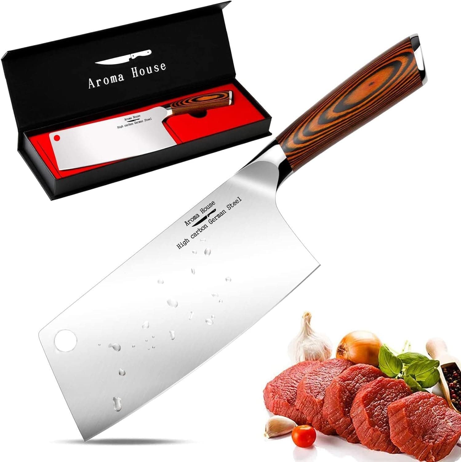 Meat Cleaver 7 Inch, Cleaver Knife for Meat Cutting, High Carbon German Stainless Steel with Ergonomic Handle for Home, Kitchen & Restaurant, Kitchen Gift.