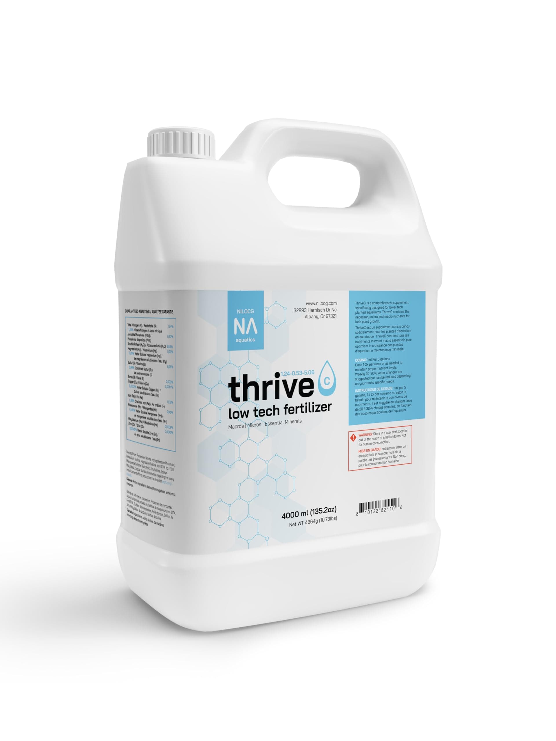 - Thrive C Liquid Aquarium Plant Fertilizer – All in One Plant Food – 4000ml – Specialized Fertilizer for Low Tech Tanks – Comprehensive nutrients – Aquarium Nutrition