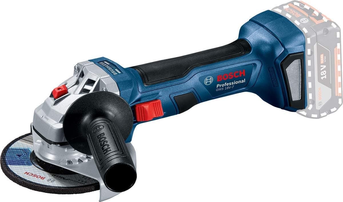 18V System Cordless Angle Grinder GWS 18V-7 (115 mm disc diameter, protective guard, Aux. Handle, backing flange, locking nut, excluding batteries/charger)