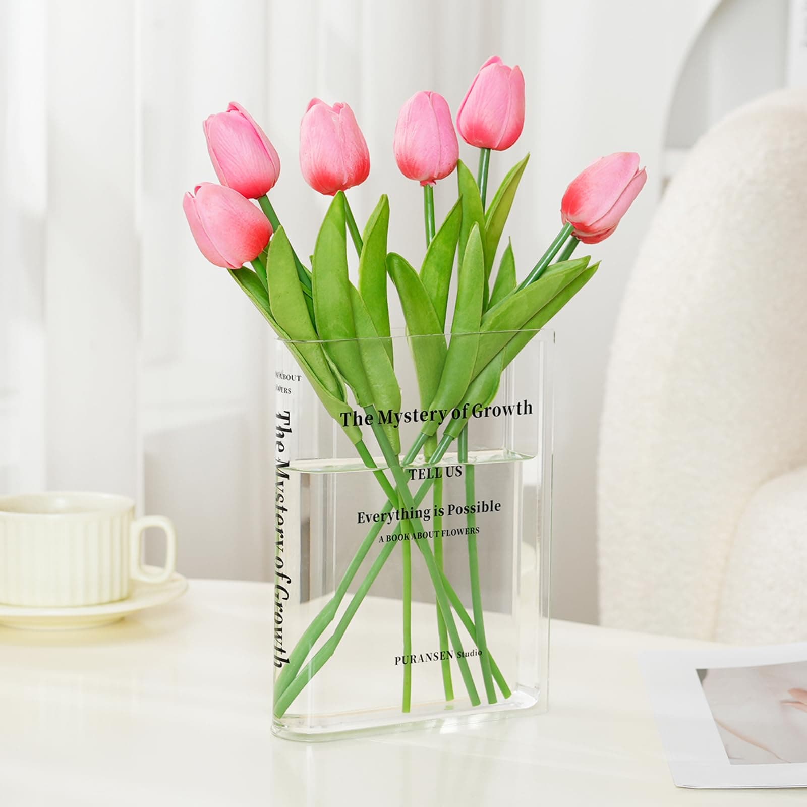 Puransen Book Vase for Flowers Aesthetic Room Decor, Artistic and Cultural Flavor Decorative Acrylic Vase, Unique Home/Bedroom/Office Accent, A Book About Flowers (Clear Color)
