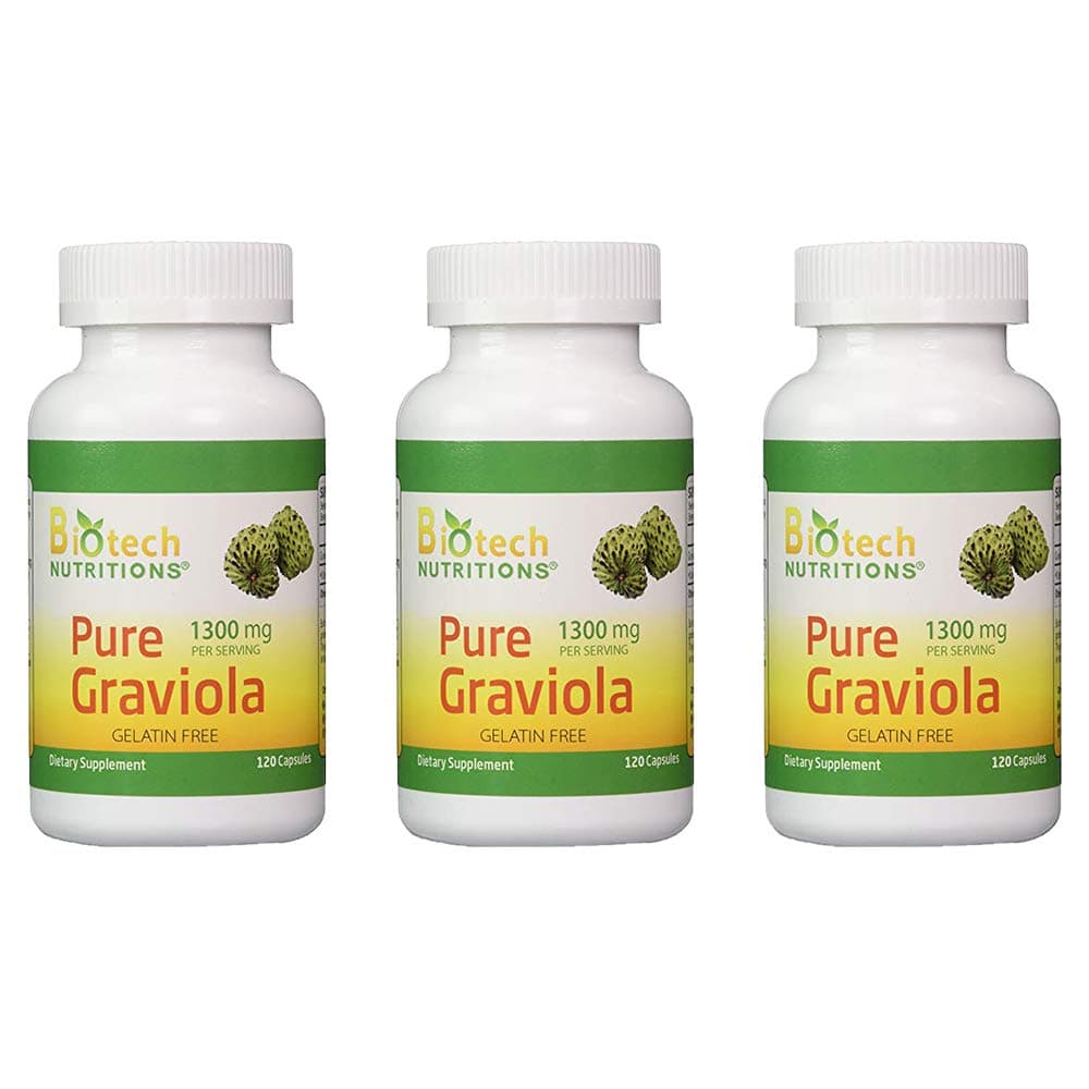 Graviola 100% Pure Graviola 1300mg Per Servings - 120 Capsules Per Bottle (Annona muricata) | 3-Pack