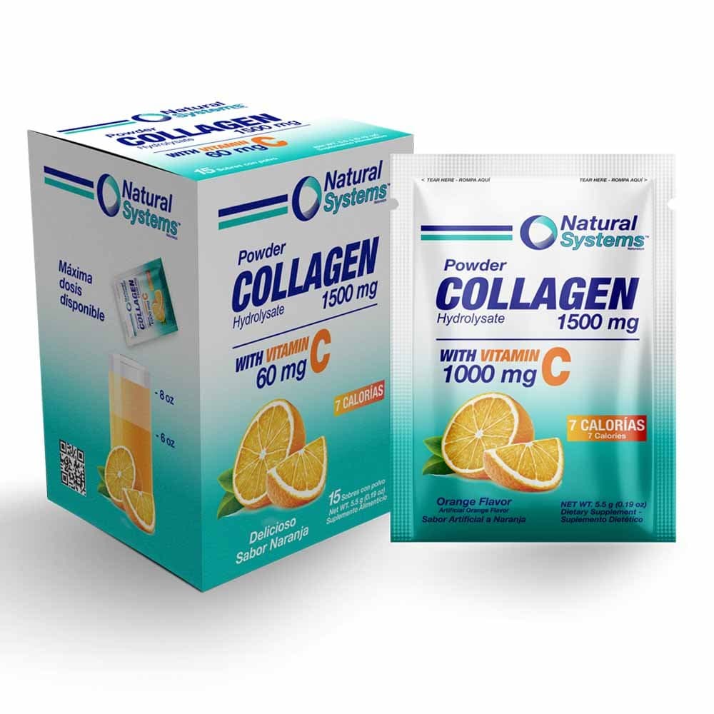 Collagen Powder Hydrolysate 1500 mg with Vitamin C 1000 mg | Supplement for Healthier Hair, Skin & Nail, Anti-Aging, Joint Support, Digestive System, Weight Loss (15 Packets X 5.5g Each)