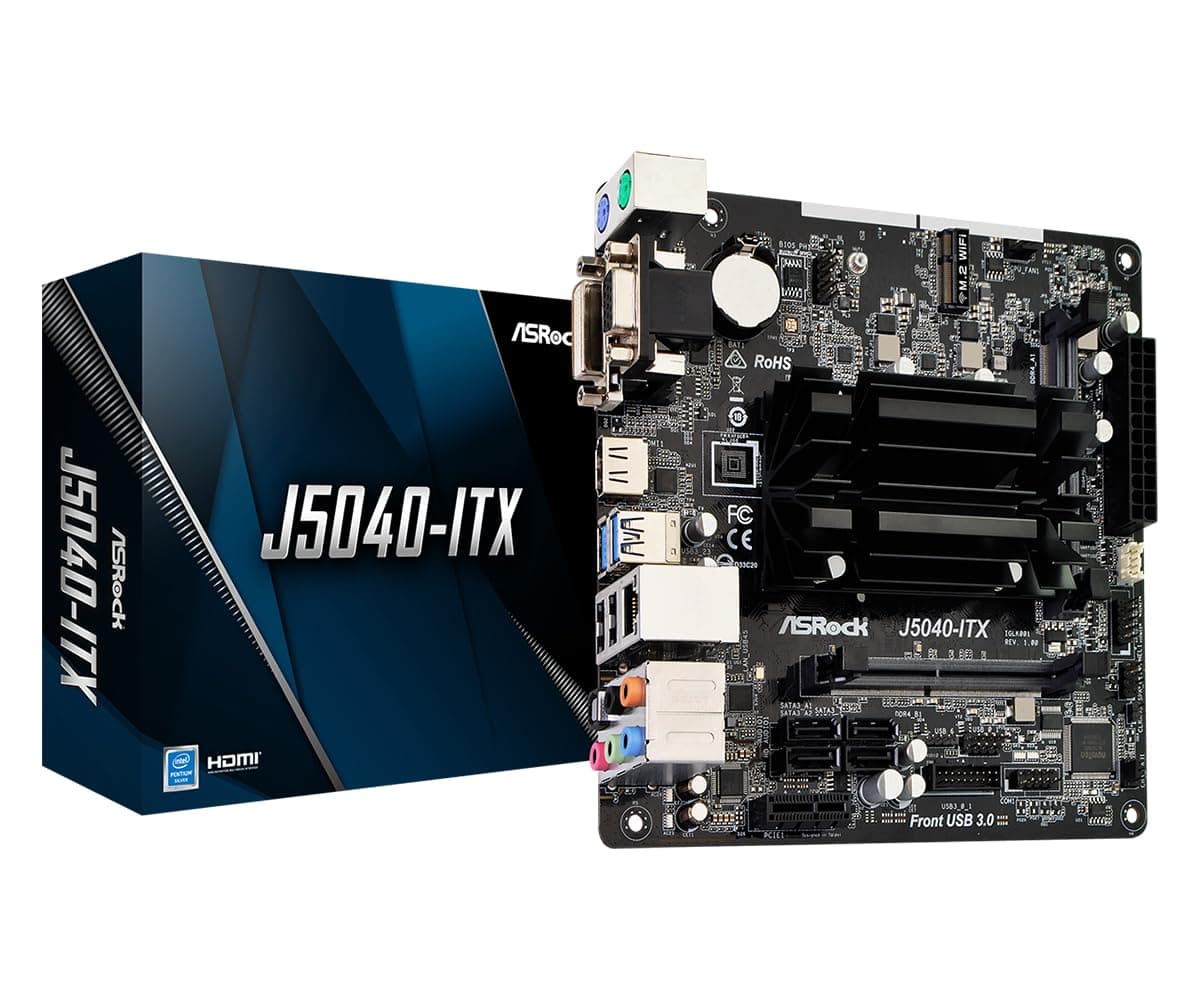 ASRockJ5040-ITX, Integrated Intel Quad-Core J5040, Mini ITX, DDR4 SODIMM, VGA, DVI, HDMI