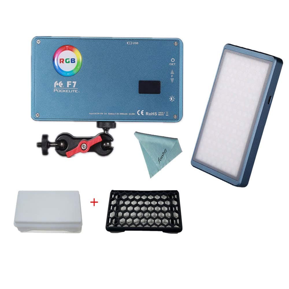 Falcon Eyes F7 12W RGB Led Video Light,Portable Photography Light with Honeycomb Grid and Softbox,CRI 97,2500K-9000K,Magnet Adsorption Function,Multiple Scenario Mode for Live Streaming Video