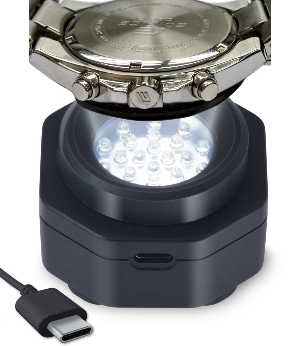 CoolFire - Type-C UV Free Solar Watch Fast Charger for All Eco Solar Watches for Men, Reloj Hombre Portable Battery Charger. for All Kinds of eco Solar Watches. (Black)