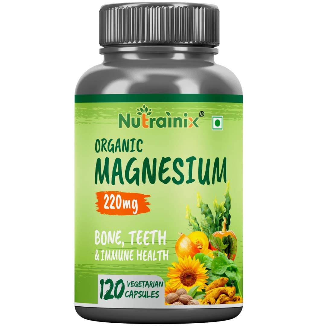Nutrainix Plant-based Organic Magnesium Support Muscle, Bones and Nerve Function - 120 Vegetarian Capsules