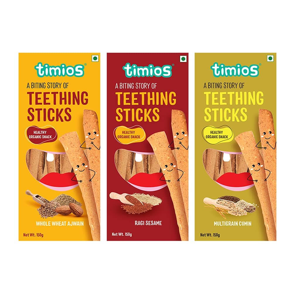 Timios Organic Teething Sticks| Tasty and Healthy| Combi Pack-450gm(Pack of 3)