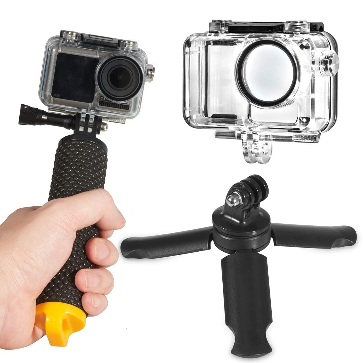 Diving Accessories Set of 4 for DJI Osmo Action, 147ft Underwater Photography Waterproof Case Cage/Floating Hand Grip/Mini Tripod/Anti Fog Inserts for Diving