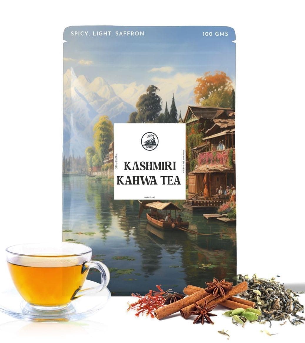Kashmiri Kahwa Darjeeling Tea | 100g (Pack of 1) | Selim Hill Estate | Cinnamon, Cardamom, Star Anise & Premium Saffron | Promotes Immunity & Relaxation | Organic Whole Leaf Blend | 40 Cups