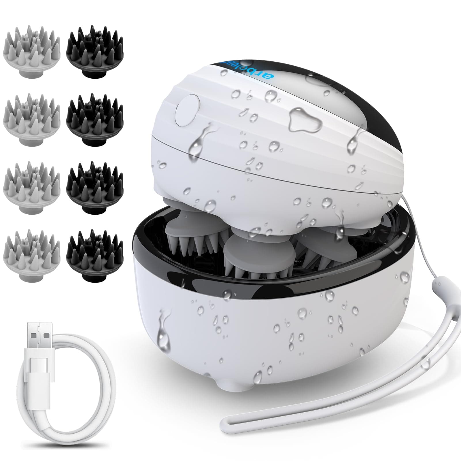 arboleaf Scalp Massager Electric, Portable Head Massager Scalp Stress Relax, Waterproof Rechargeable 6 in 1 Hair Massage, Ideal for Relaxation and Wellness,