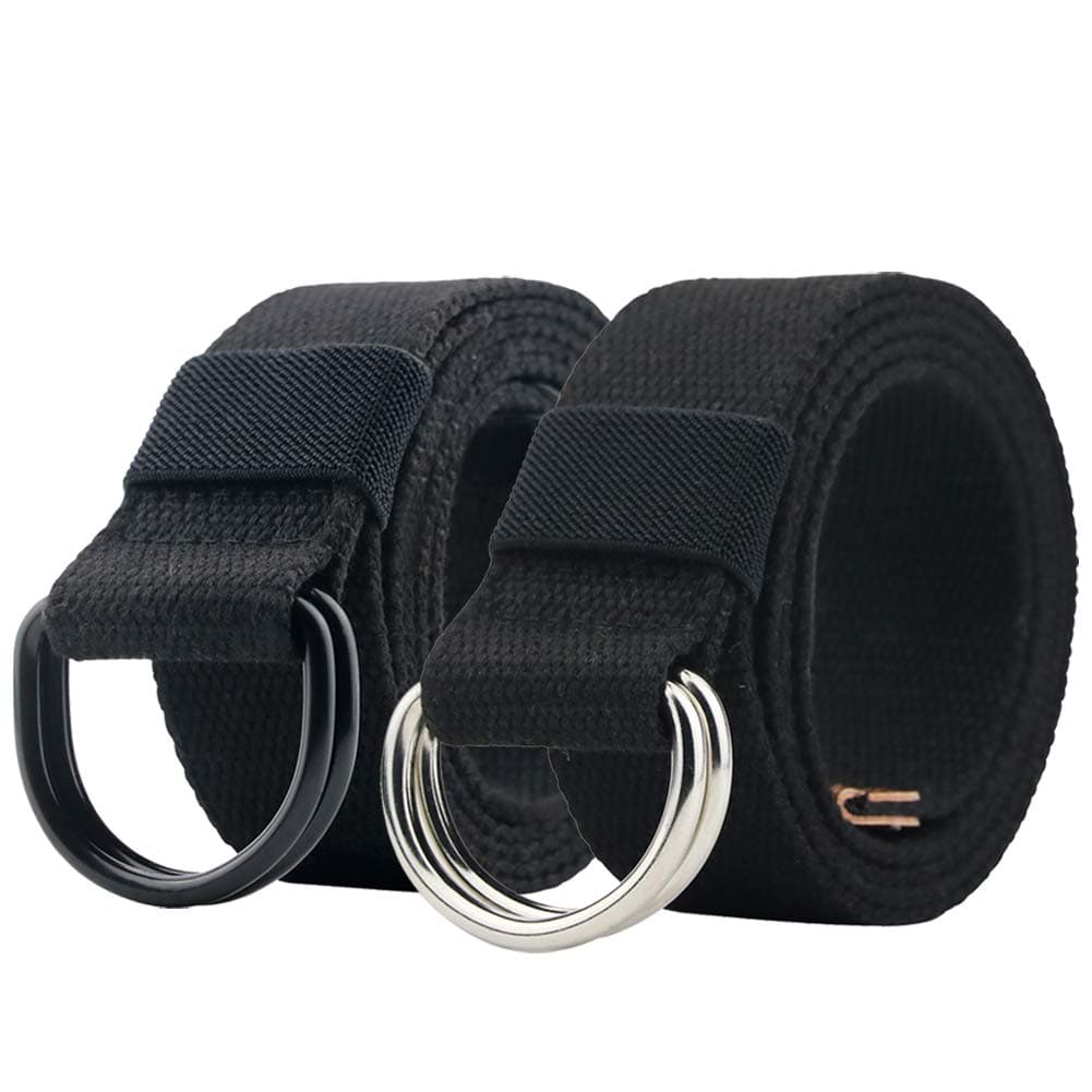 macoking Canvas Belt, Web Belt for Men/Women with Metal Double D Ring Buckle 1 1/2" Wide