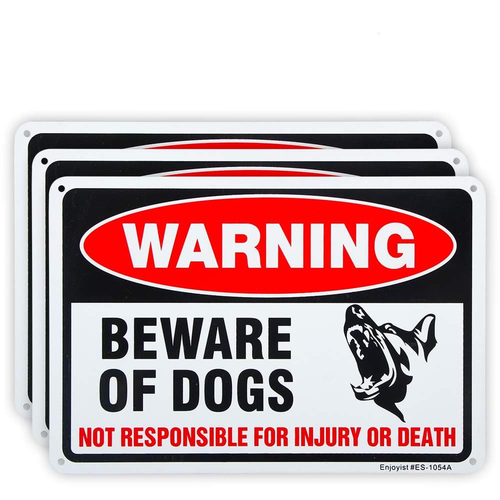 Enjoyist3 Pack Beware of Dog Sign, 10"x 7" .04" Aluminum Sign Rust Free Aluminum-UV Protected and Weatherproof