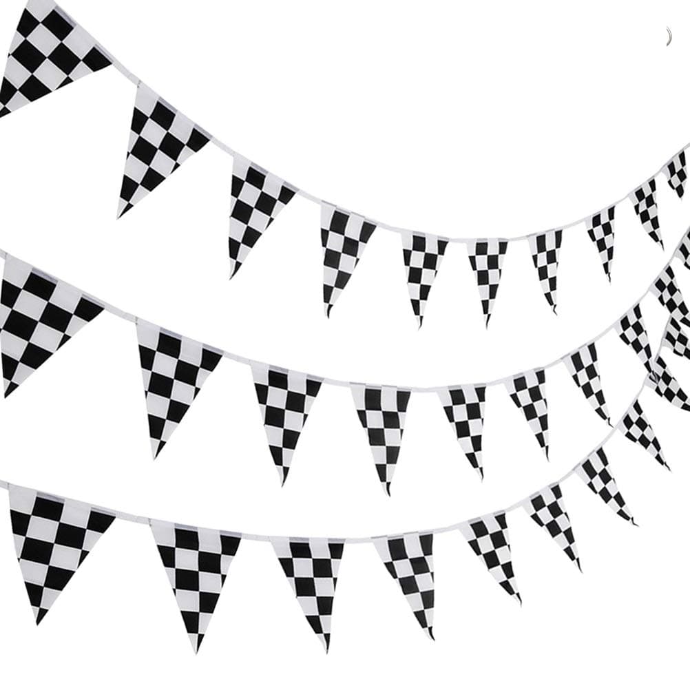nuoshen 10 Meters Racing Flags,Black and White Checkered Flag 38 Pieces Racing Banners Party Flag