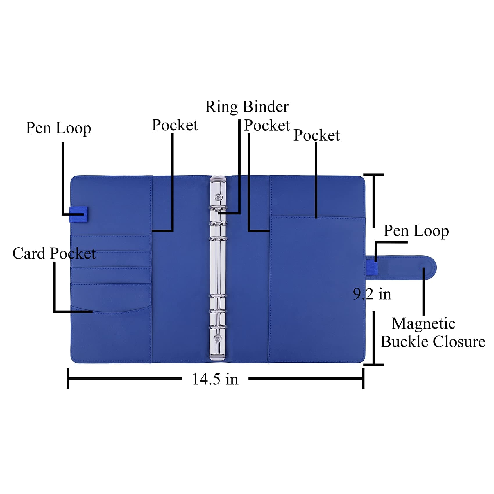 Antner A5 Notebook Photocard Binder 6 Ring Planner Binder for A5 Refill Paper, PU Leather Refillable A5 Budget Binder Loose Leaf Organizer Binder Cover with Magnetic Buckle for Budgeting, Navy Blue