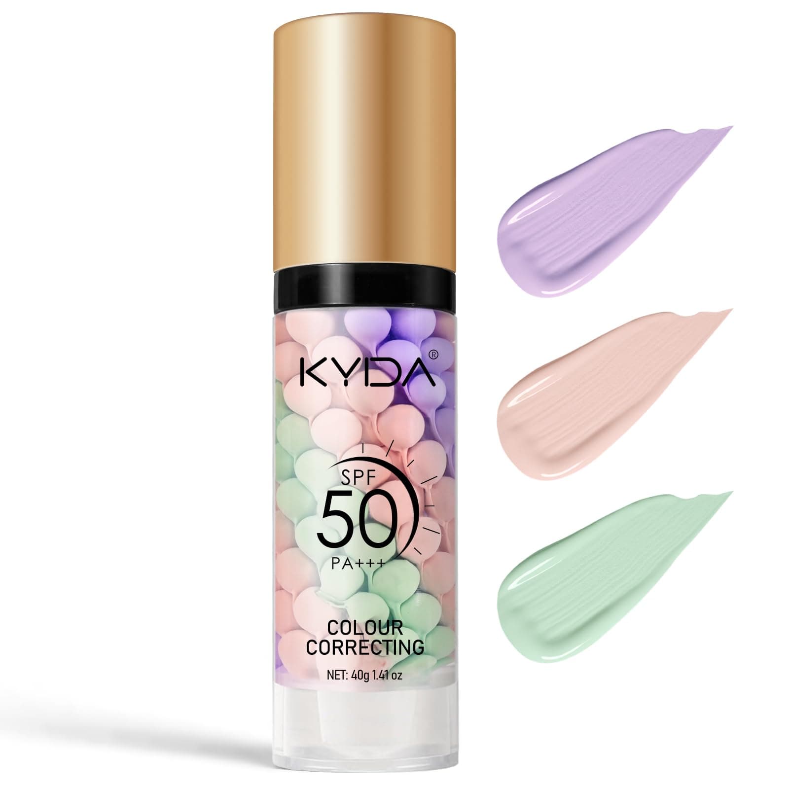 KYDA 3 in 1 Color Correcting Primer,SPF Makeup 50 PA+++,Color Correcting Serum, Moisturizing Makeup Sunscreen Primer Face, One Step Makeup Primer, Oil Control Skin Corrector,Purple Pink Green