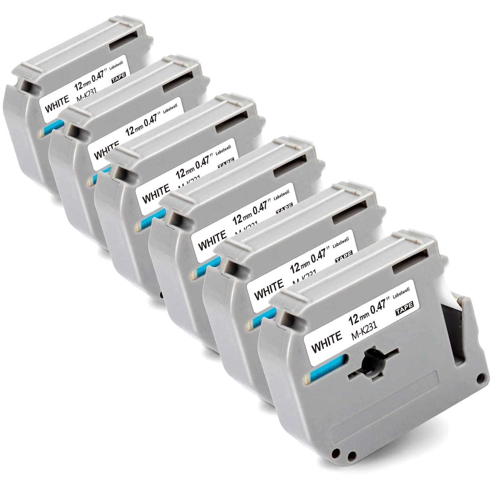 Labelwell 6-Pack Replacement for M-K231s Brother Label Tape 12mm 0.47 Inch M-K231 MK231 M231 for Brother PT-M95 Label Maker Tape Refills for P Touch PT-70BM PT-65 PT-70 PT-80 PTM95, Black on White