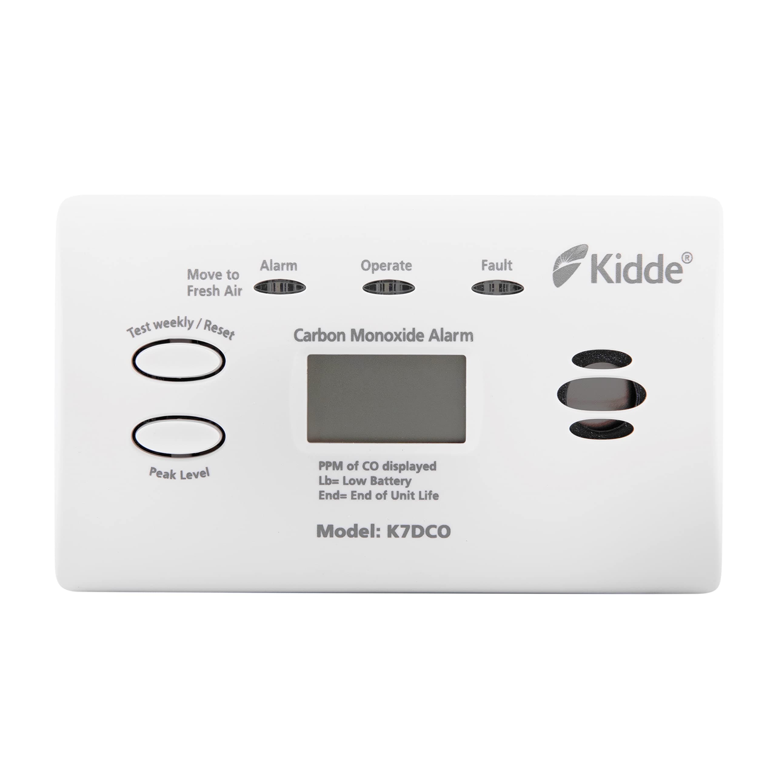 7DCO Ten Year Life Carbon Monoxide Alarm with Digital Display, AA Battery Powered