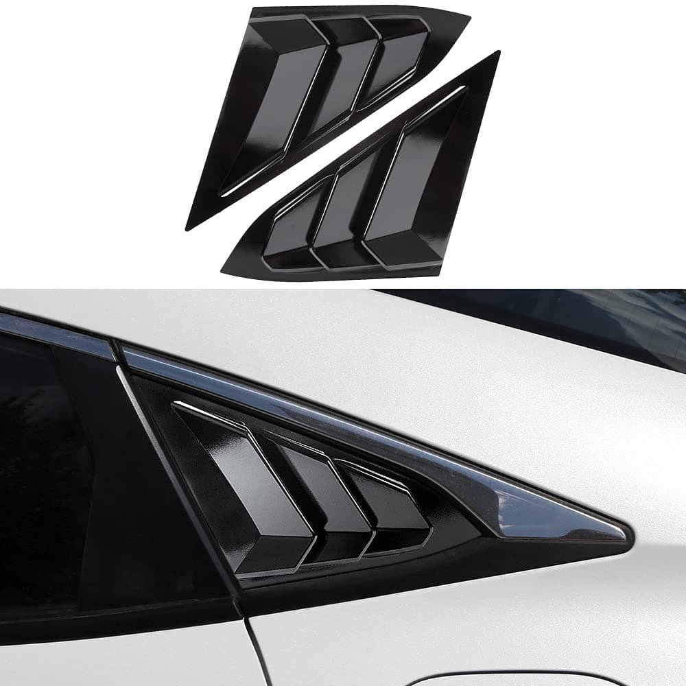 Rear Side Window Louvers Compatible for Honda Civic Sedan Accessories 2021 2020 2019 2018 2017 2016 Sport Style Air Vent Scoop Cover (Gloosy Black)