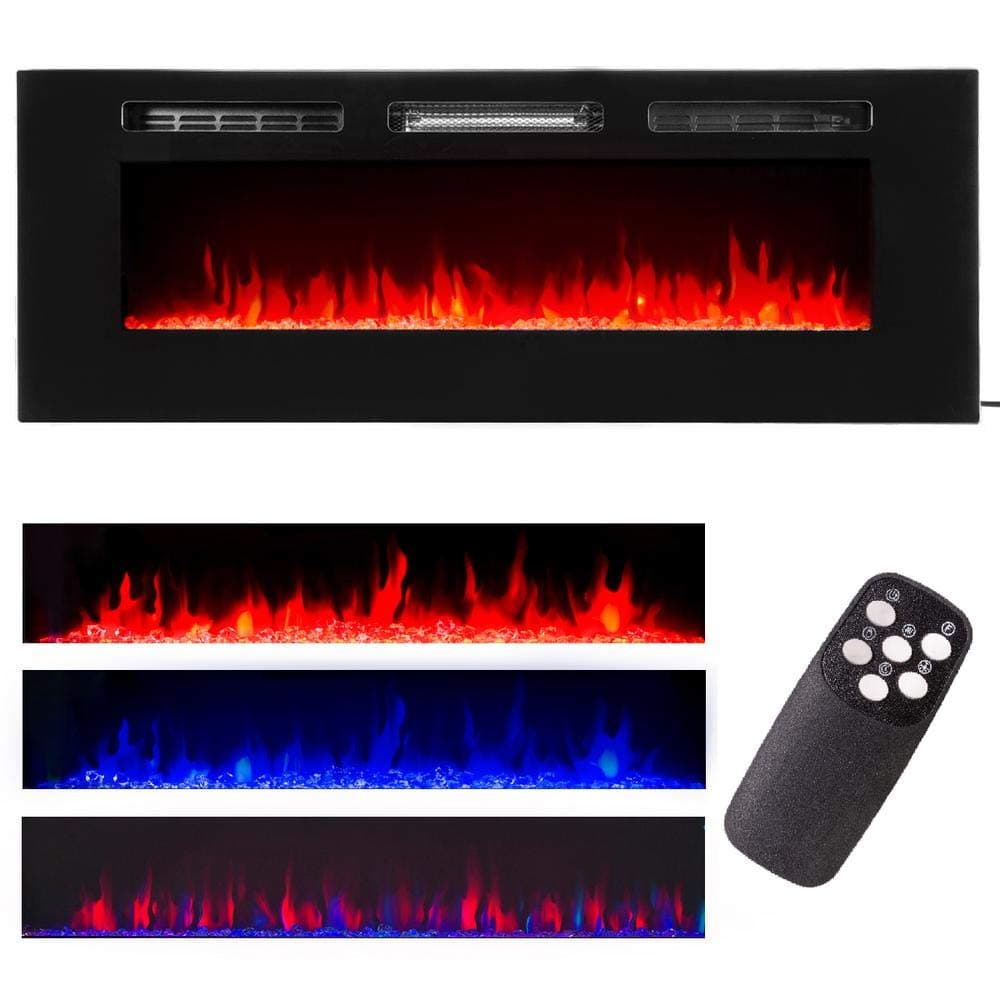 XtremepowerUS 60" Large Recessed Electric Fireplace Wall Mounted Electric Insert Heater Fireplace Color Flame Remote Control, 1500W