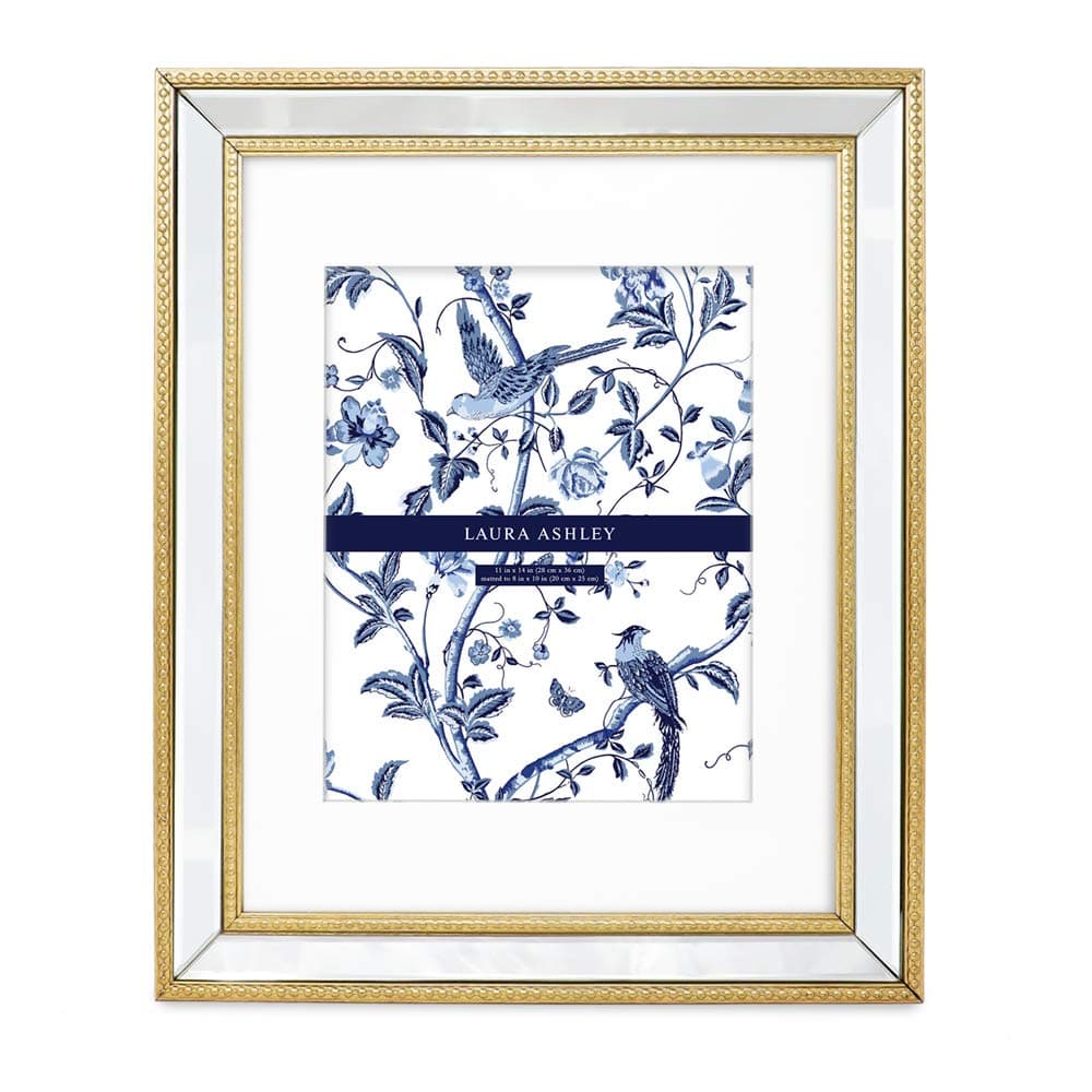 Laura Ashley Picture Frame, 11x14 inches, Gold, Beaded Mirrored Design, Wall Mount