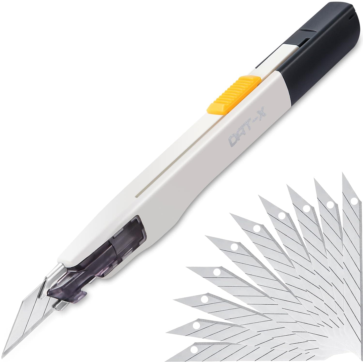 Utility Knife DAT Series X Portable Box Cutter for Fine Point Art & Craft Blades for Precision Cutting 10 Blades White 10 Cutters 10 Blades 10 Blades