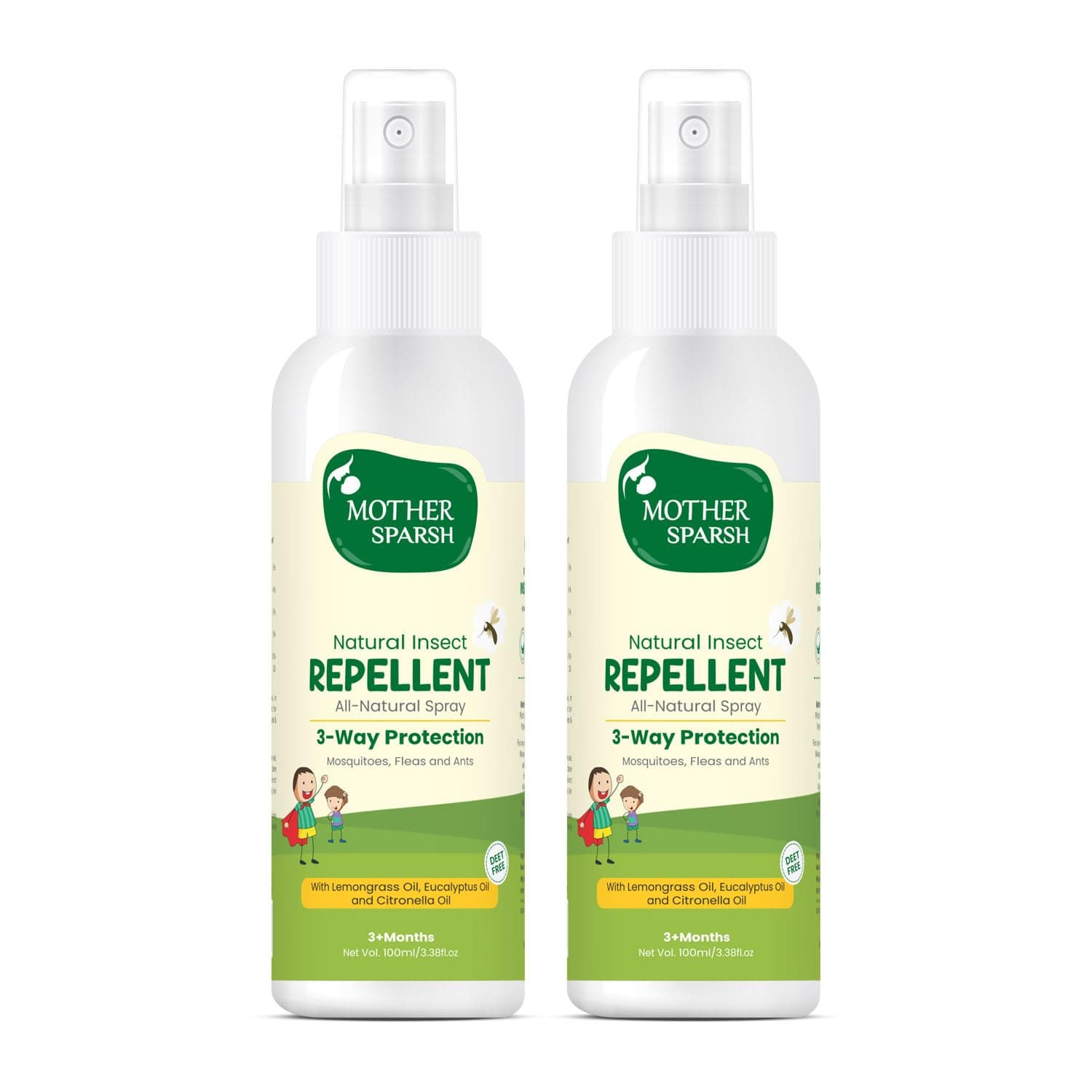 Mother Sparsh Natural Insect Repellent for Babies, Herbal Armor, 100% Protection from Mosquitoes, Fleas and Ants, 100 ml, (Pack of 2)
