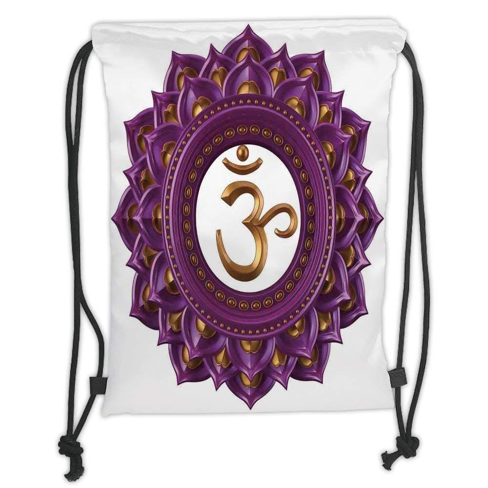 GONIESA Drawstring Sack Backpacks Bags,Chakra Decor,Vivid Digital Mandala Circle with Chakra Lettering Secret Hidden Powers Zen Image,Purple Soft Satin,5 Liter Capacity,Adjustable String Closur