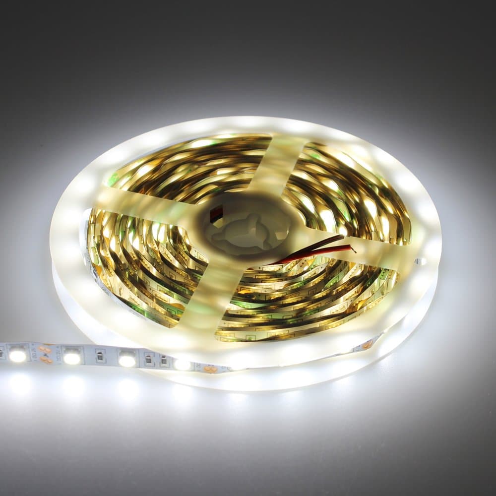 LED Flexible Strip SMD5050 White 12V 60L/m 300L/roll IP20 5M/16.4ft Long Super Bright 18-20L High Lumen Cuttable for Any DIY Decoration Lighting+DC Female Connector