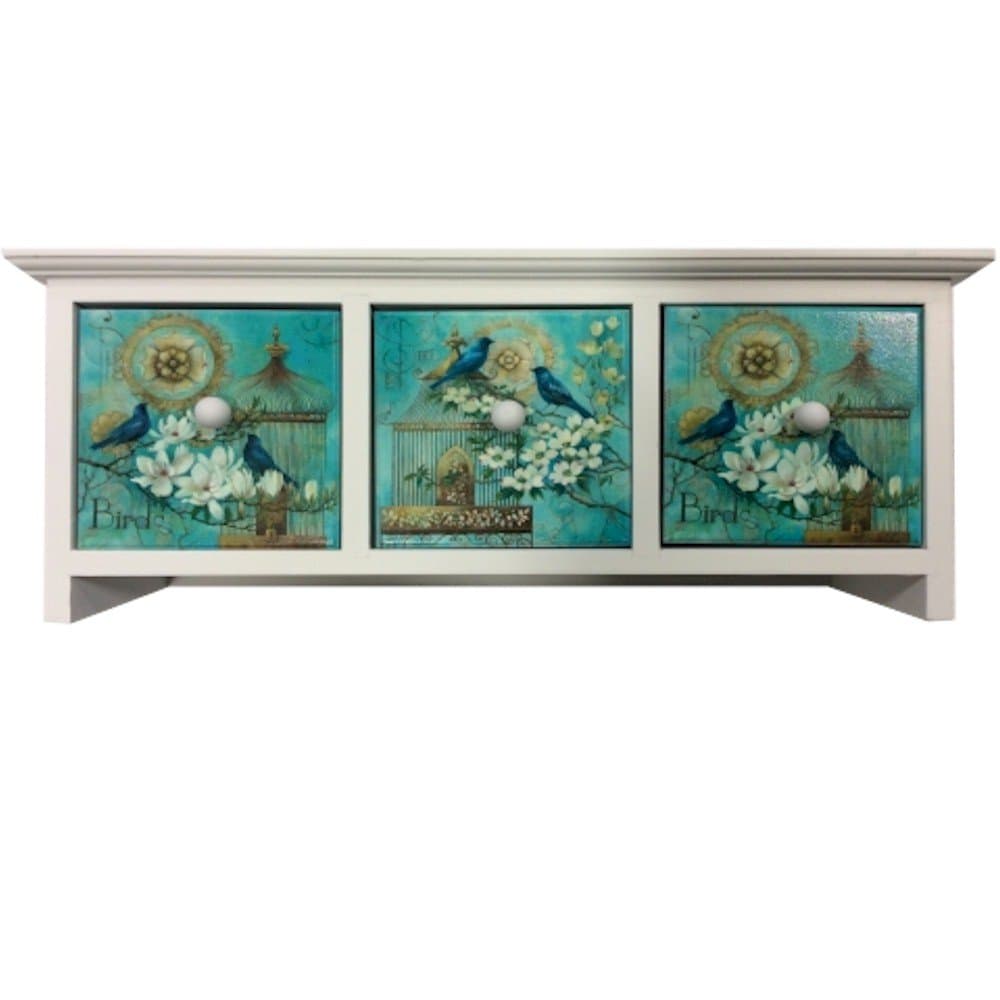 Little Springs Shabby Chic Rectangular Three Drawer Mini Chest with Birdcages