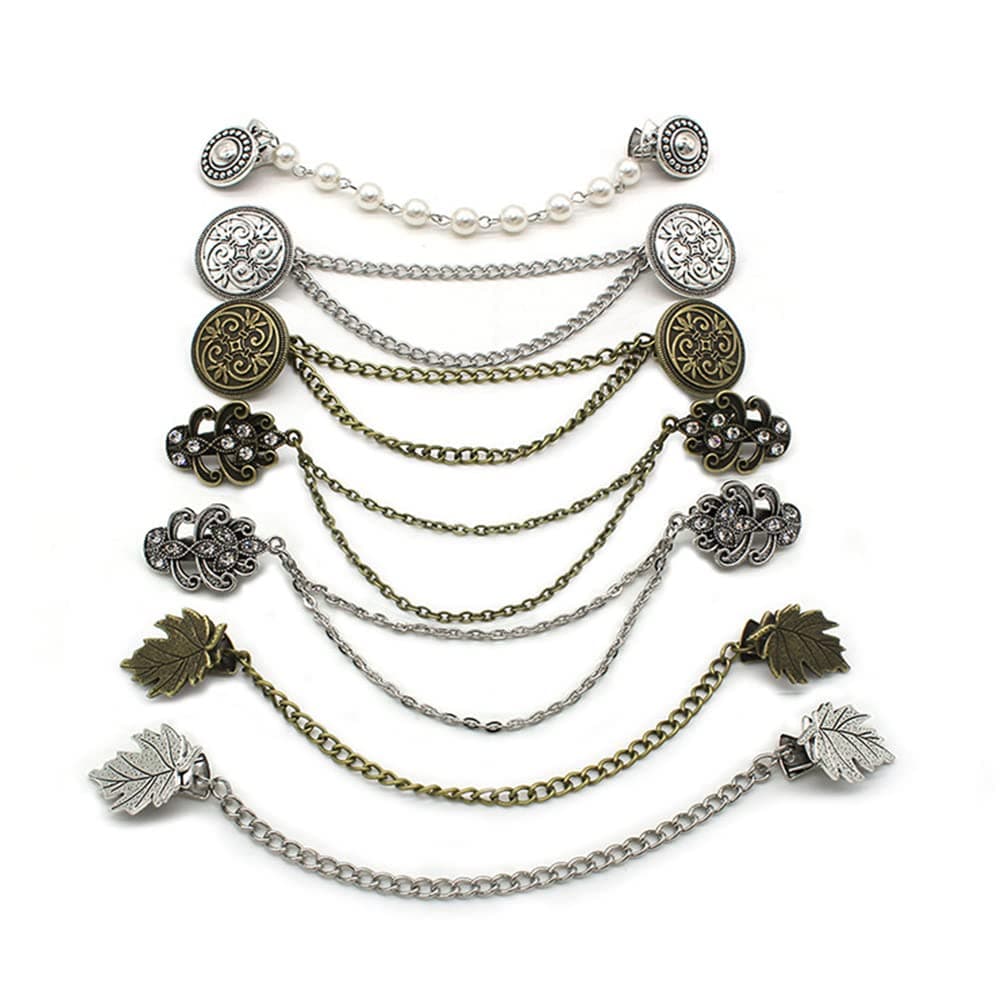 7Pcs Retro Sweater Chain Shawl Clips Cardigan Dresses Clip Collar Clip with Chain for Women Girls