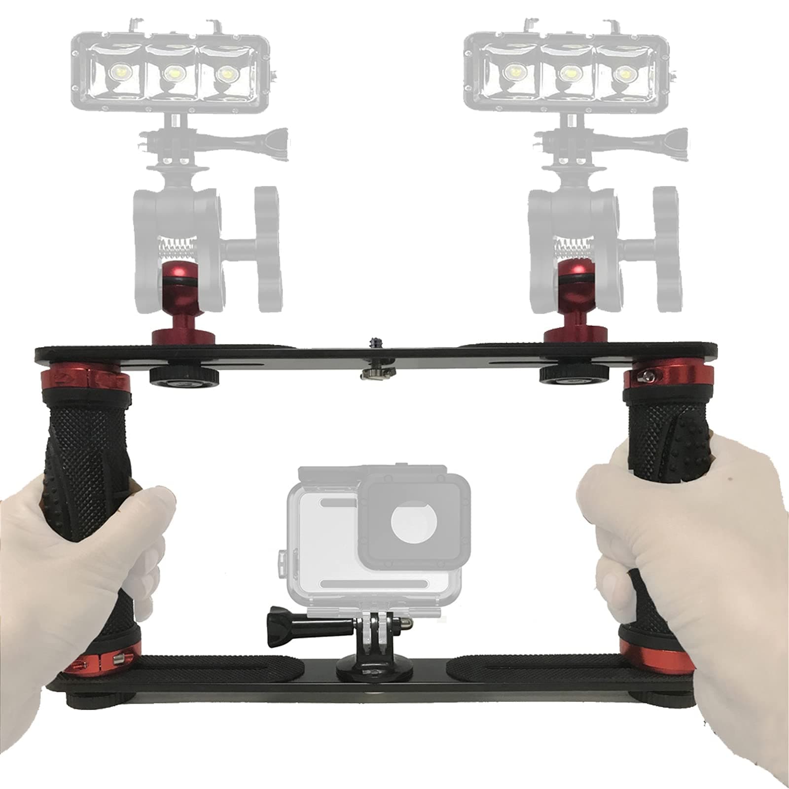 Pmsanzay Aluminium Alloy Underwater Video Light Stabilizer Tray Dive Light Stand Tray with Two Aluminum Alloy 1'' Ball Handle for Action Camera and Any Other Camera with 1/4 inch Screw Hole