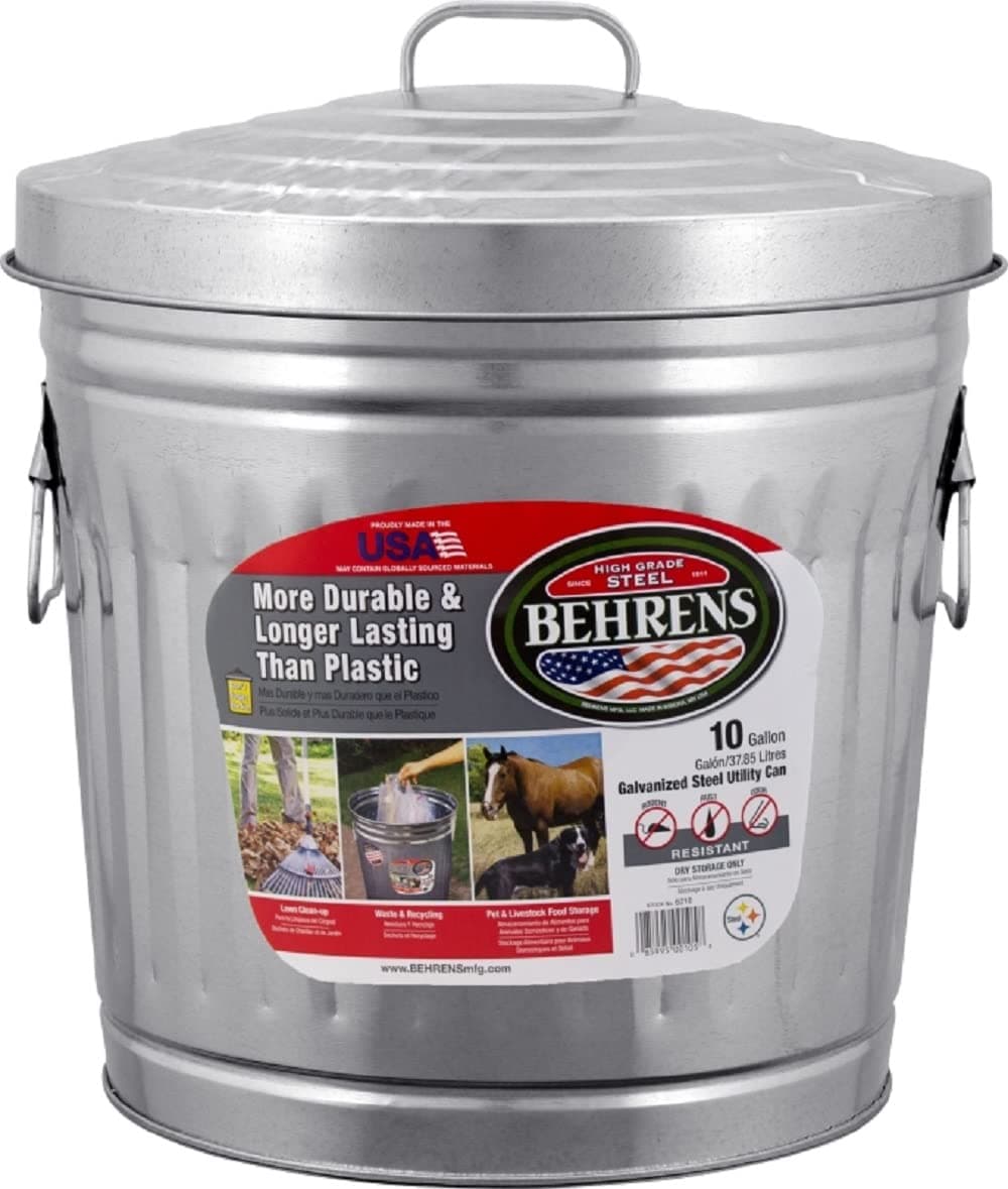 Behrens Manufacturing 6210 Galvanized Steel Trash Can, 10 gal
