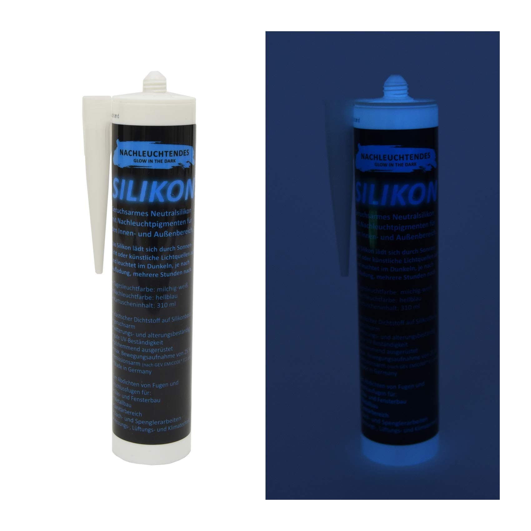 lumentics Luminous Silicone - Glow in The Dark Quality Silicone, Afterglow Silicon for Tilers (Blue, 310 ml, Made in Germany)