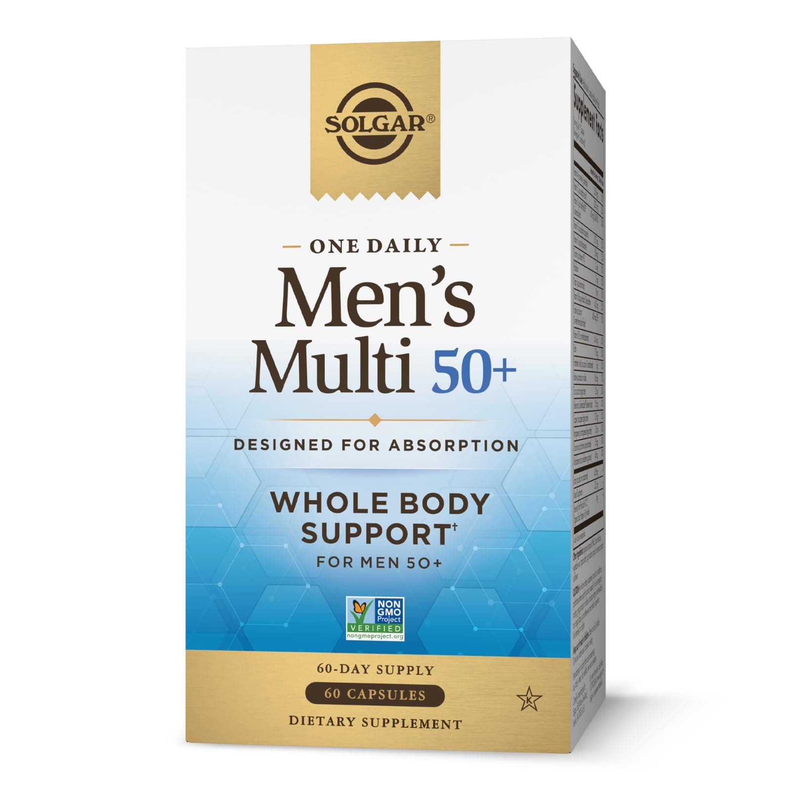 Solgar One Daily Men's Multi 50+ Whole Body Support for Men 50 and Older Highly Absorbable Delayed Release Heart, Energy, Stress, Muscle, Bone, Prostate Support Vitamin 60 Vegan Capsules, 60 Servings