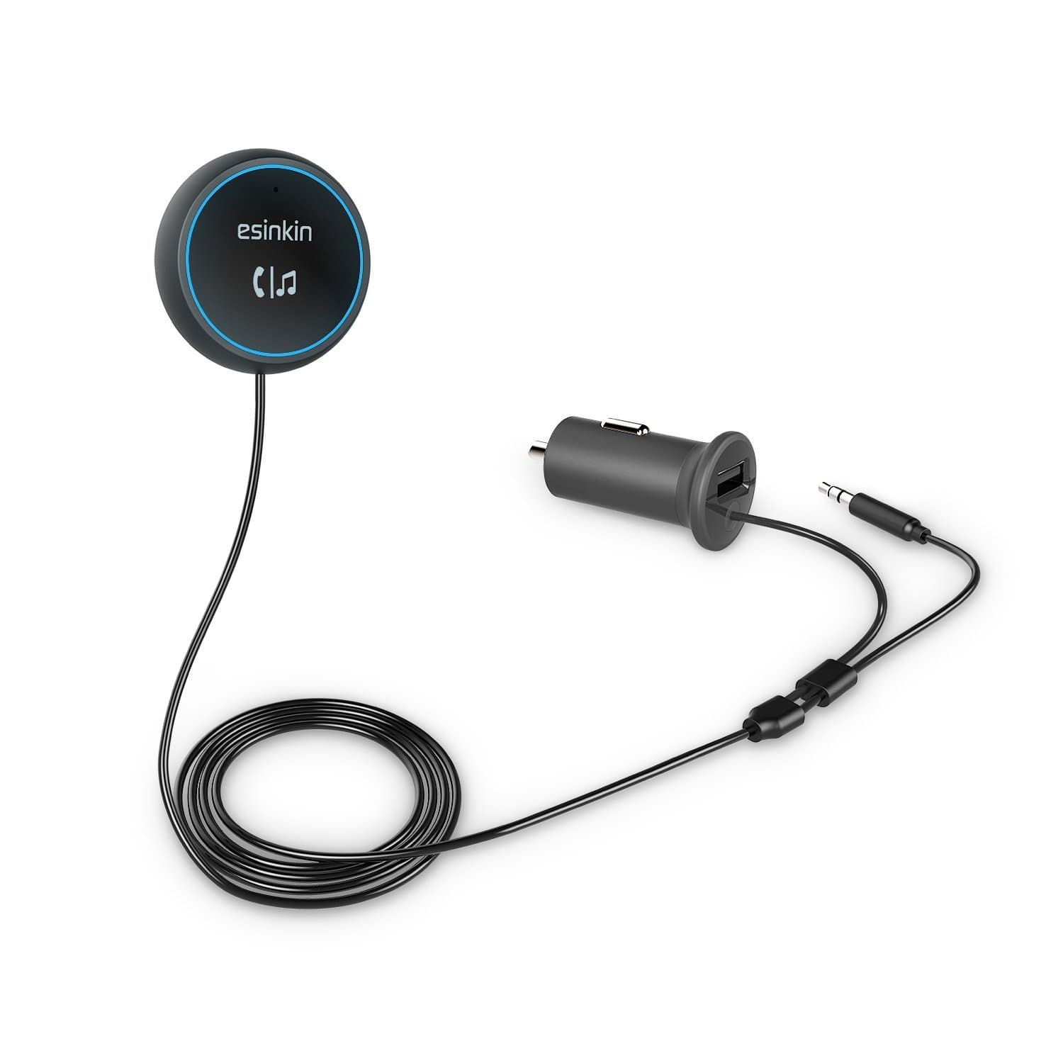 esinkin Bluetooth Receiver for Car,Hands-Free Car Kit, Bluetooth Wireless CarAudio Connect Aux, Answer and Receive Phone Call, Music Streaming with Car Charger