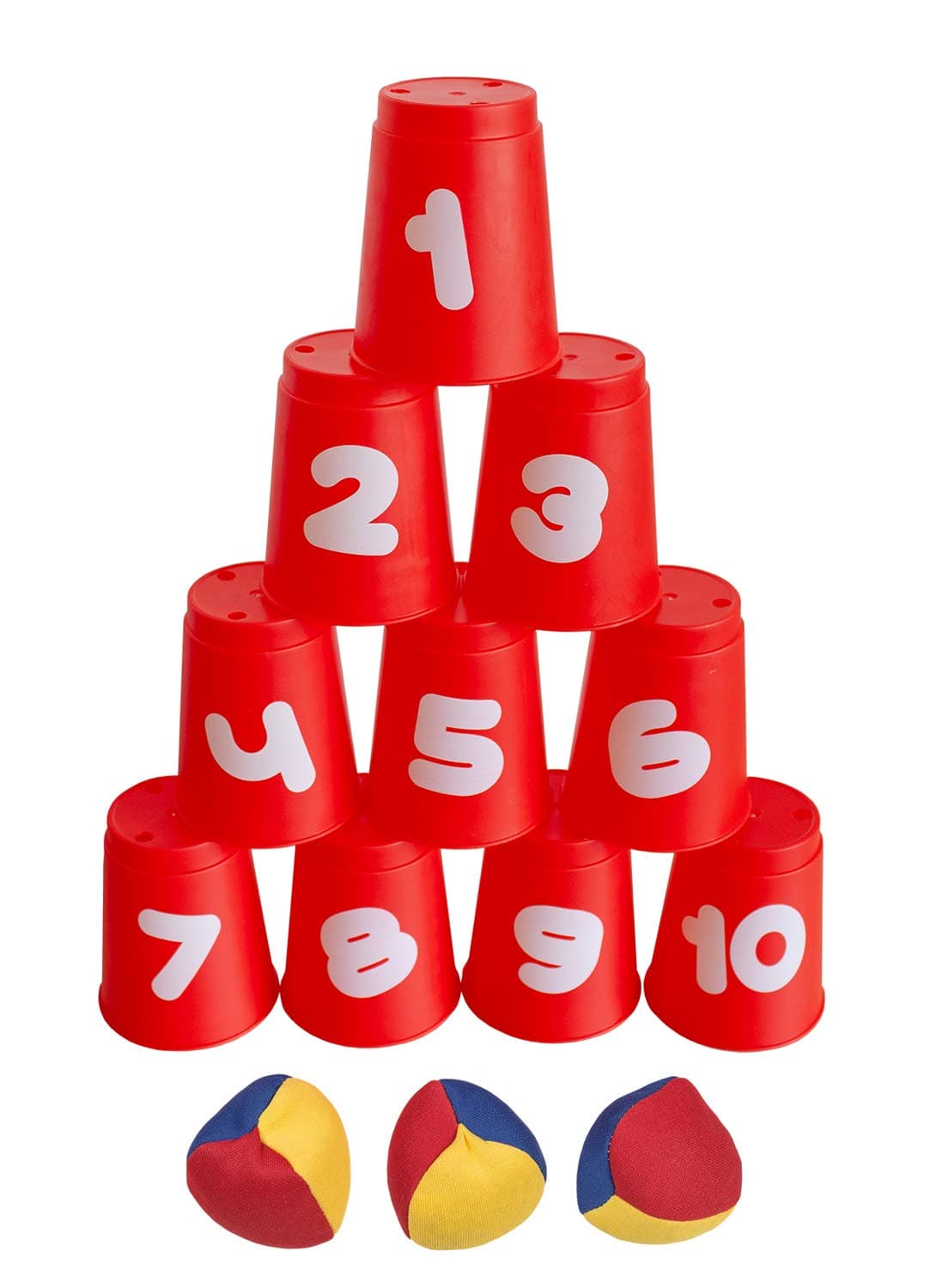 Idena 40416 - Ball throwing game with 10 cups and 3 balls, colorful