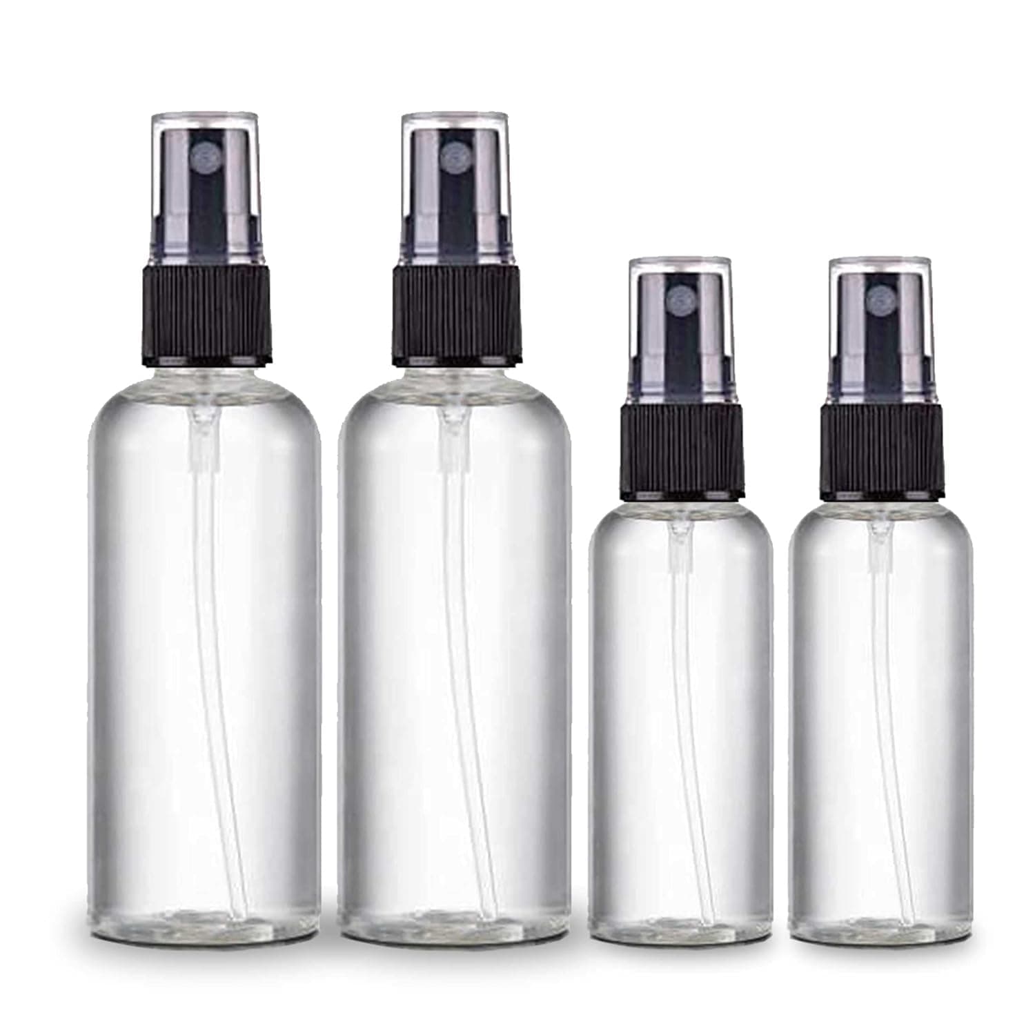 Zollyss Spray Bottles Clear Empty Fine Mist Plastic Mini Travel Bottle Set, Small Refillable Liquid Containers (50 Ml (2 Pc)+100 Ml (2 Pc))