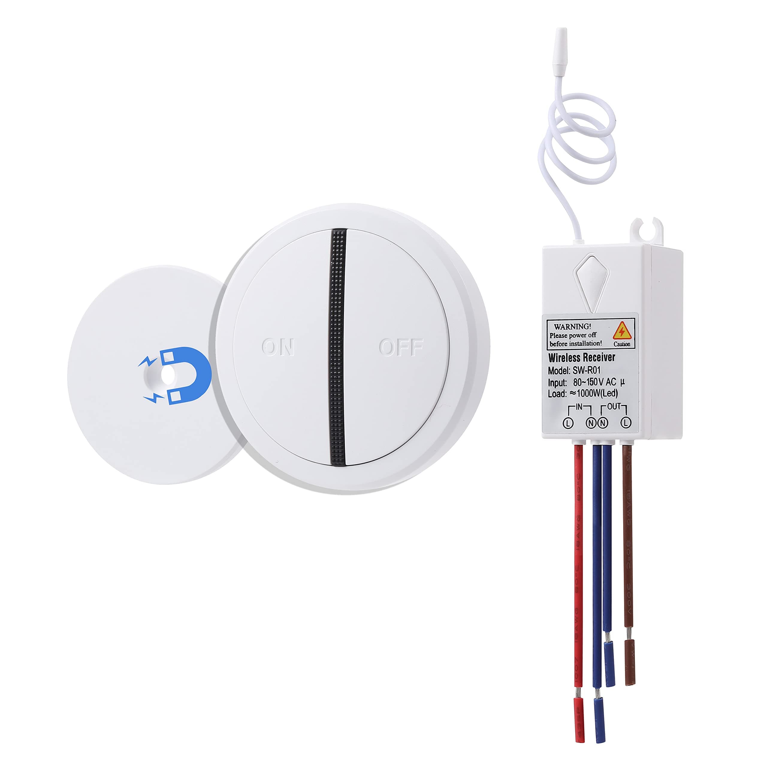 Mengshen Remote Switch and Receiver Kit, Mini Portable Relay Wireless ON Off No Wiring No WiFi Required Lighting Fixture for Lights LEDs Lamps Fans 100 Ft RF Range Programmable Waterproof