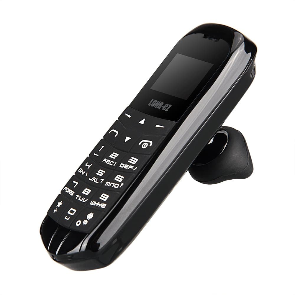 LONG CZ J8 3in1 World Smallest Mobile Phone + Bluetooth Dialer + Bluetooth Headphones Unlocked with Hands Free FM Radio, Micro SIM Card, WCDMA & GSM 18 grams, Black
