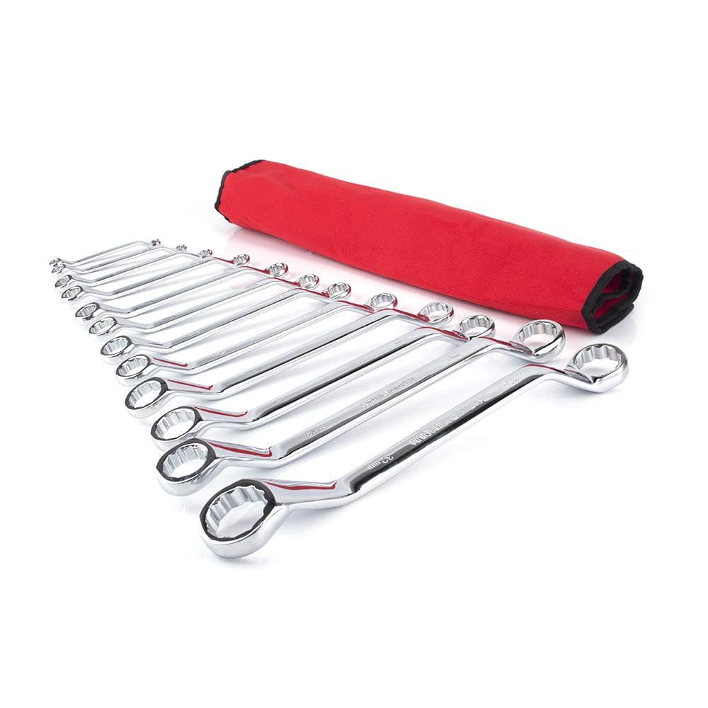 SI FANG 12Pcs 45 Degree Double Offset Box End Wrench Set Ring Spanner Wrenches Set 6mm-32mm with Roll-up Storage Pouch Metric Car Repair Tools Offset Ratcheting Wrench Set